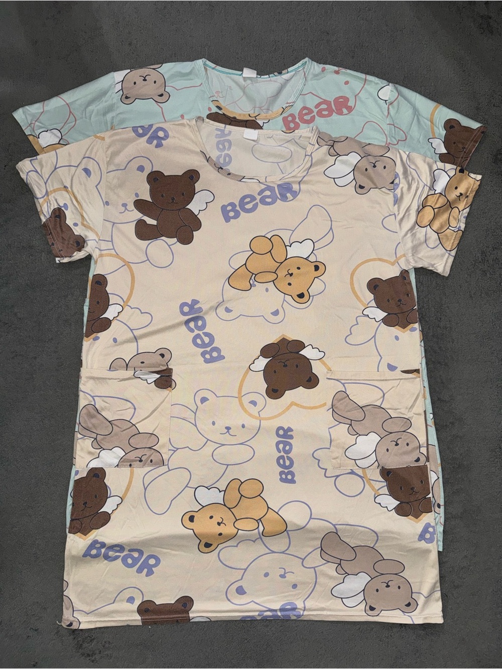 Teddy Bear Oversized Sleep Shirt Nightgown Bundle 2 Pc